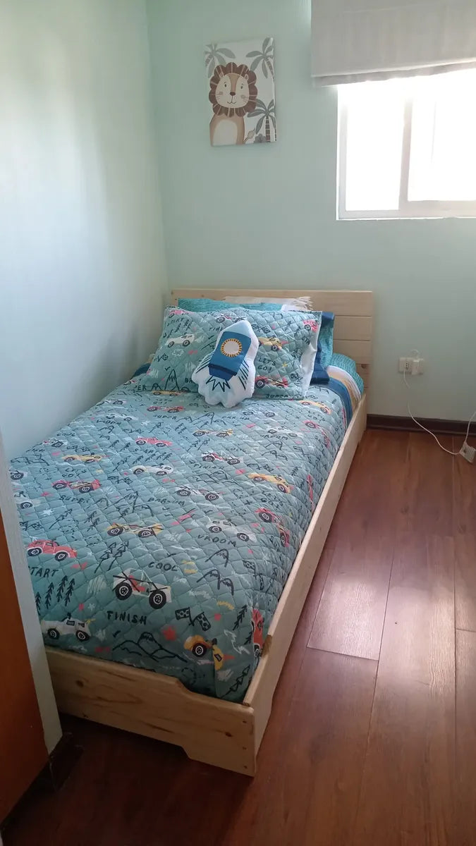 Cama Montessori 1.5 Plazas 200 Cms Madera Natural - Plaza Y Media